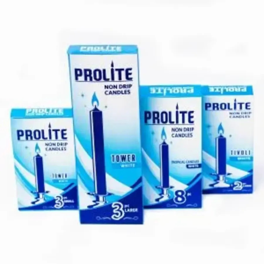 Prolite Tropical White Candles, 8 Pieces