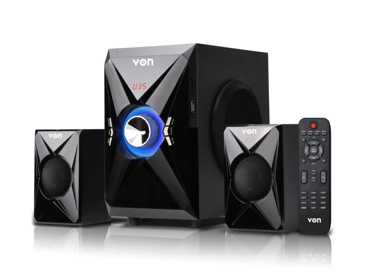 Redio ya Von VSW0502BEK 2.1 yenye FM na Bluetooth, W 50