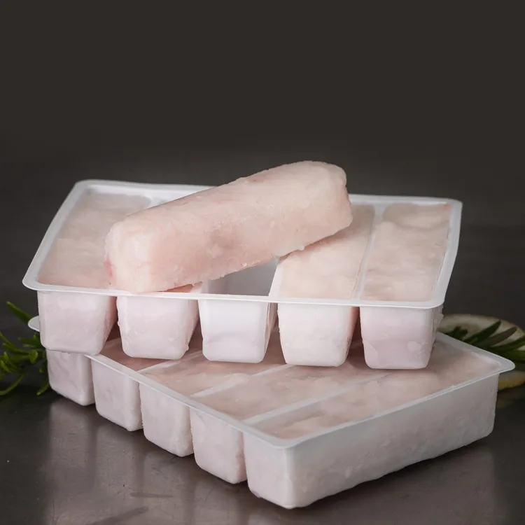 Hake loins in glazed cavity trays