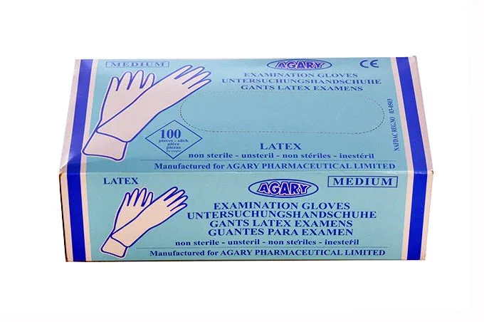 Agary disposable latex examination gloves, box of 100