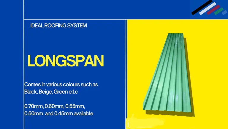 Aluminium longspan roofing sheet, 0.45 mm market grade
