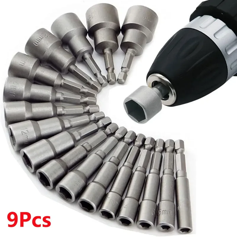Hex nut driver socket set, 9 pieces, 5-13 mm