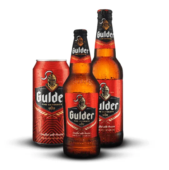 Gulder lager beer, bottles and cans