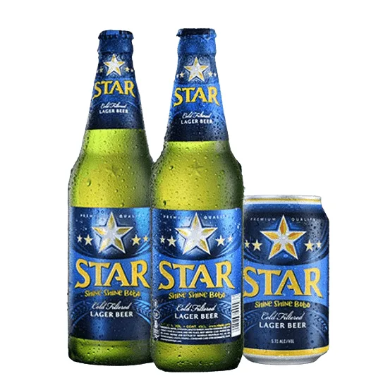 Star lager beer, bottles and cans
