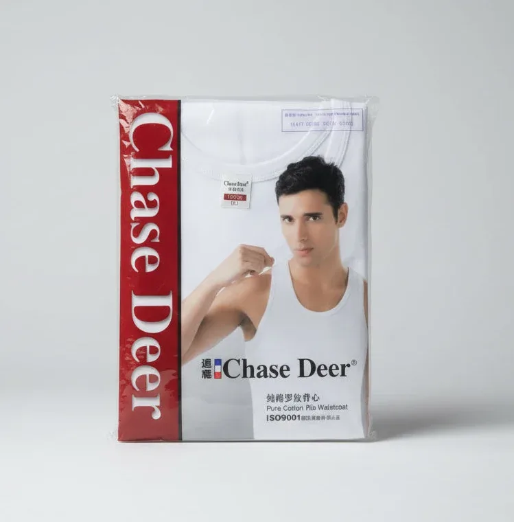 Chase Deer White Cotton Rib Singlet