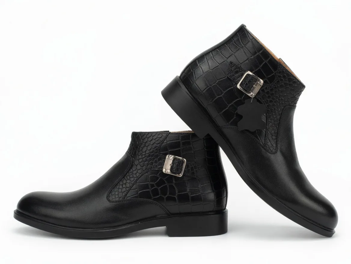 Bottines noires façon croco