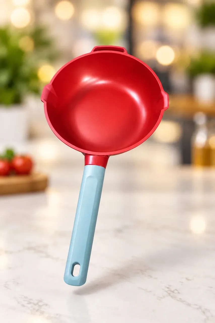 Casserole antiadhésive rouge à becs verseurs