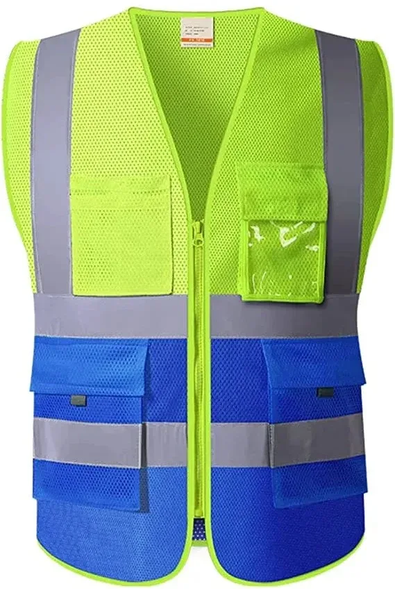Reflective safety vest with zip and pockets