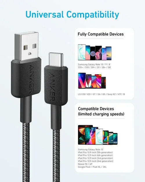 Anker 322 braided USB-A to USB-C cable 0.9 m