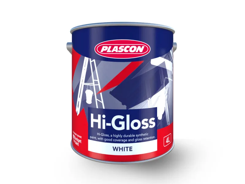 Rangi ya mafuta Plascon Hi-Gloss nyeupe, boksi la 4 x lita 4