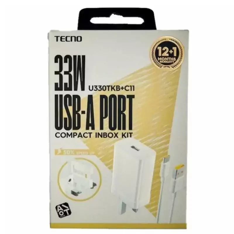 Chaja ya haraka ya Tecno W 33 yenye waya wa USB-C