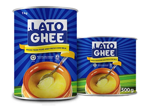 Lato ghee, 500 g tins to 195 kg drums