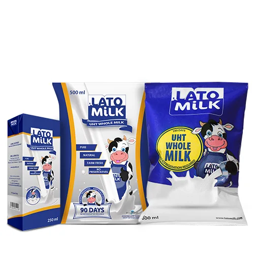 Lato UHT whole milk, 250 ml cartons and 500 ml pouches