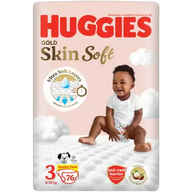 Huggies Gold Skin Soft nappies, size 3, 76 pack
