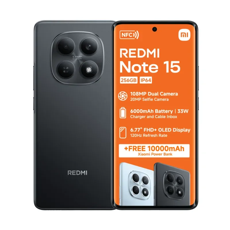 Xiaomi Redmi Note 15 8 GB + 256 GB with a 10,000 mAh power bank