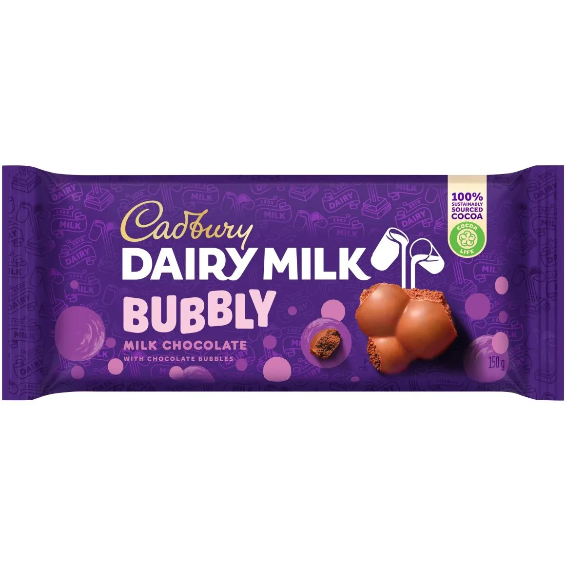 Cadbury Dairy Milk Bubbly milk chocolate, 150 g