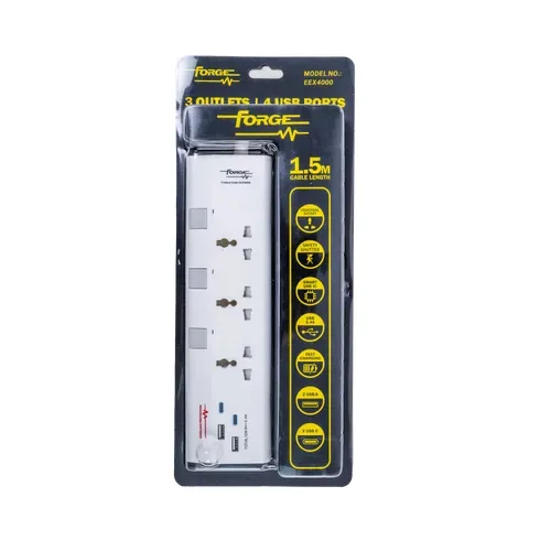 Forge 3-way surge protected extension with 4 USB ports