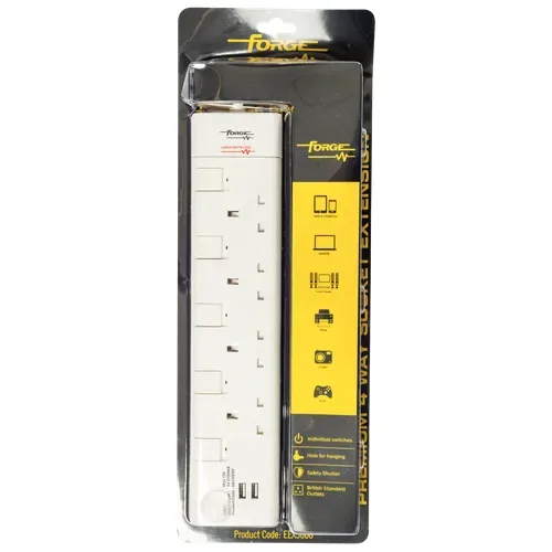 Forge 4-way 13 A surge extension with USB port