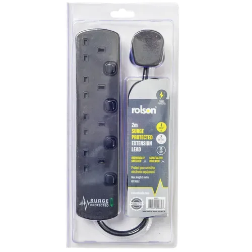 Rolson 4-way switched surge protector extension lead, 13 A