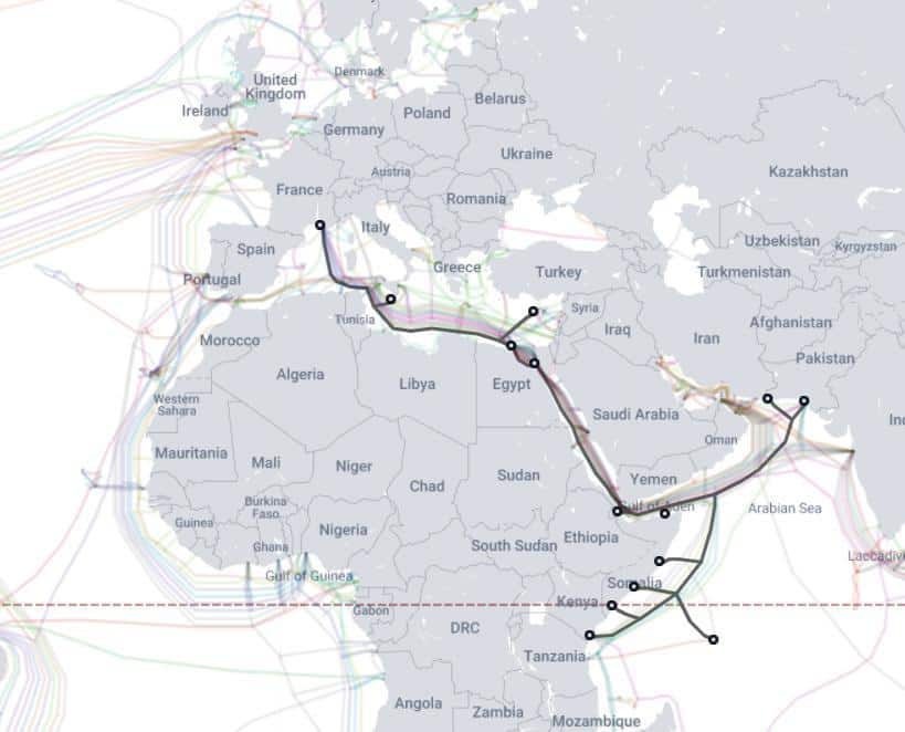 Figure 7. Câble sous-marin de télécommunication PEACE. Source : Telegeography.