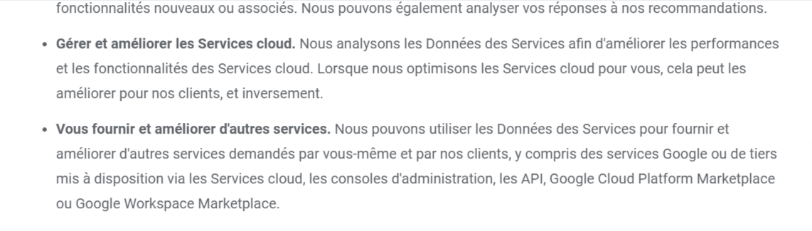 Figure 14. Extrait de la Déclaration de confidentialité de Google Cloud au 12 mai 2021.