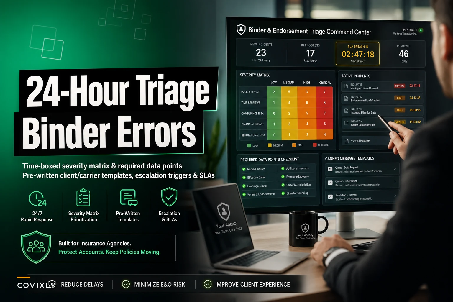 24-hour binder and endorsement error triage for insurance agencies