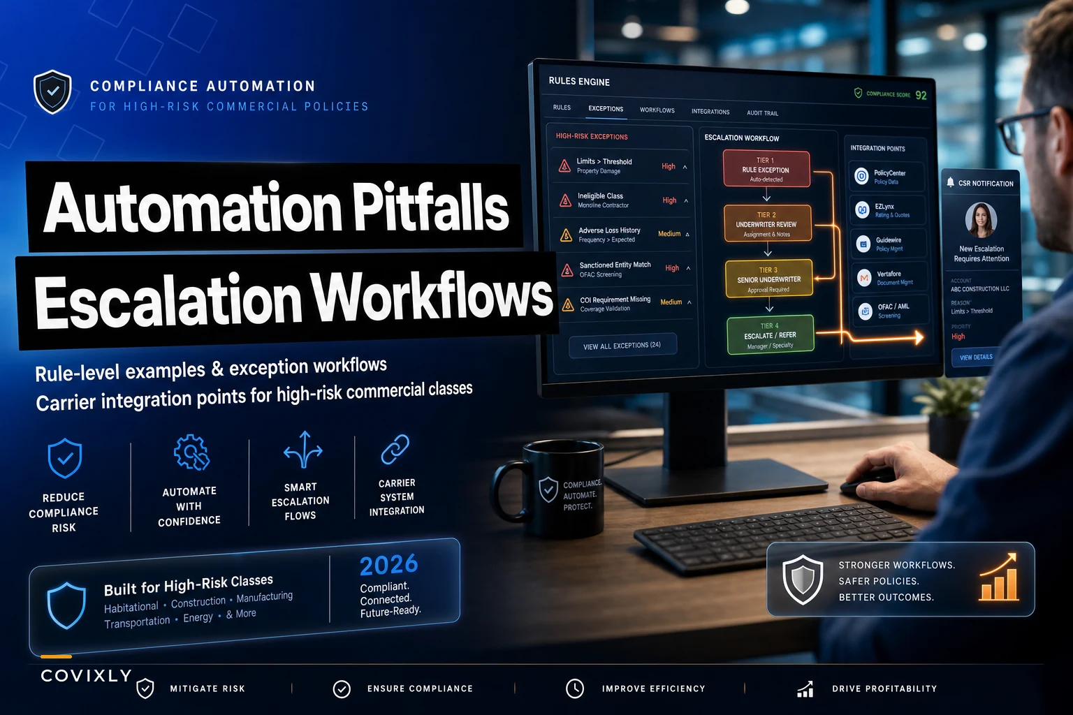 Compliance automation pitfalls for high‑risk commercial policies (rule examples and escalation flows)