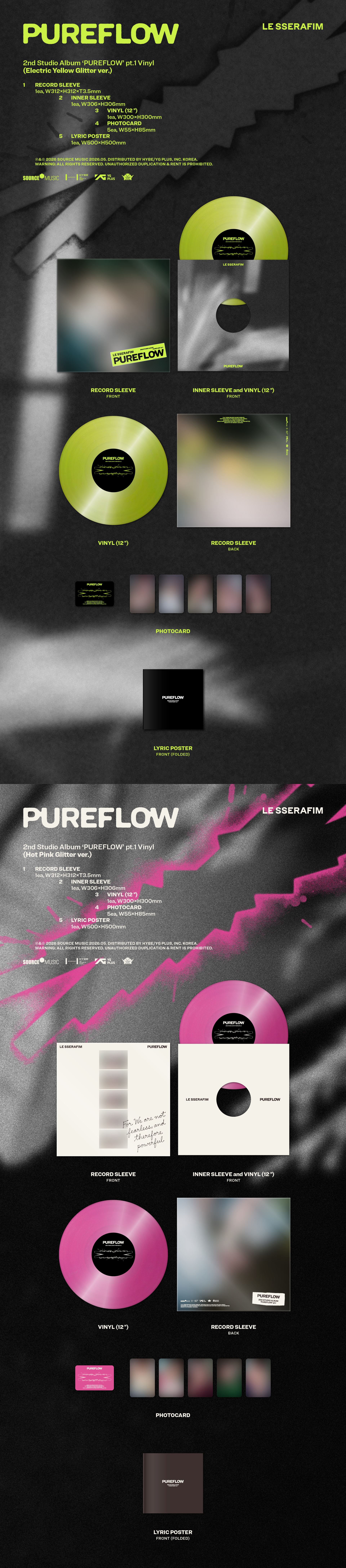 LE SSERAFIM - 2nd Studio Album ‘PUREFLOW’ pt.1 Vinyl (2types Random Version.)