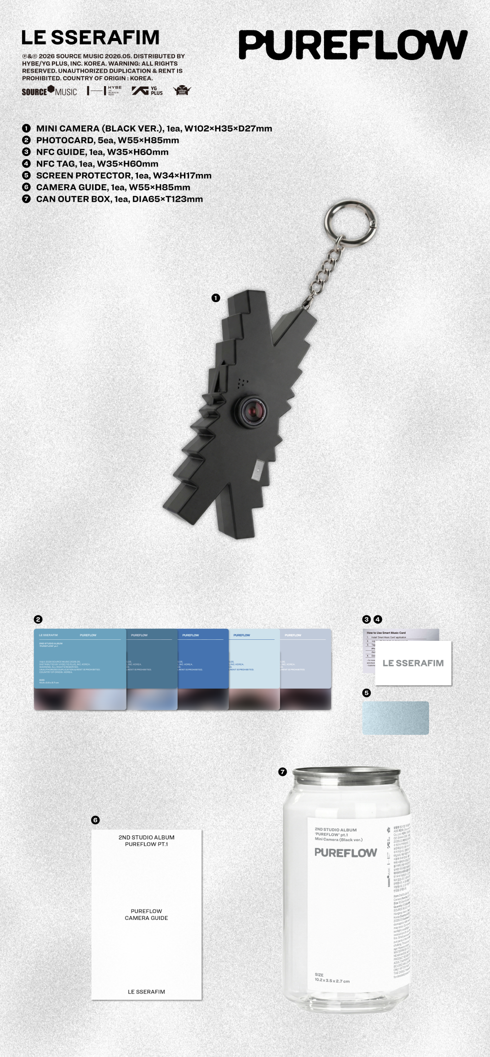 LE SSERAFIM - 2nd Studio Album ‘PUREFLOW’ pt.1 (Mini Camera Version.) (Black Version.)