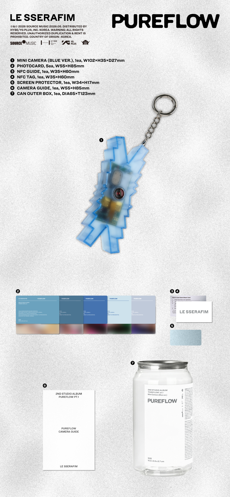 LE SSERAFIM - 2nd Studio Album ‘PUREFLOW’ pt.1 (Mini Camera Version.) (Blue Version.)