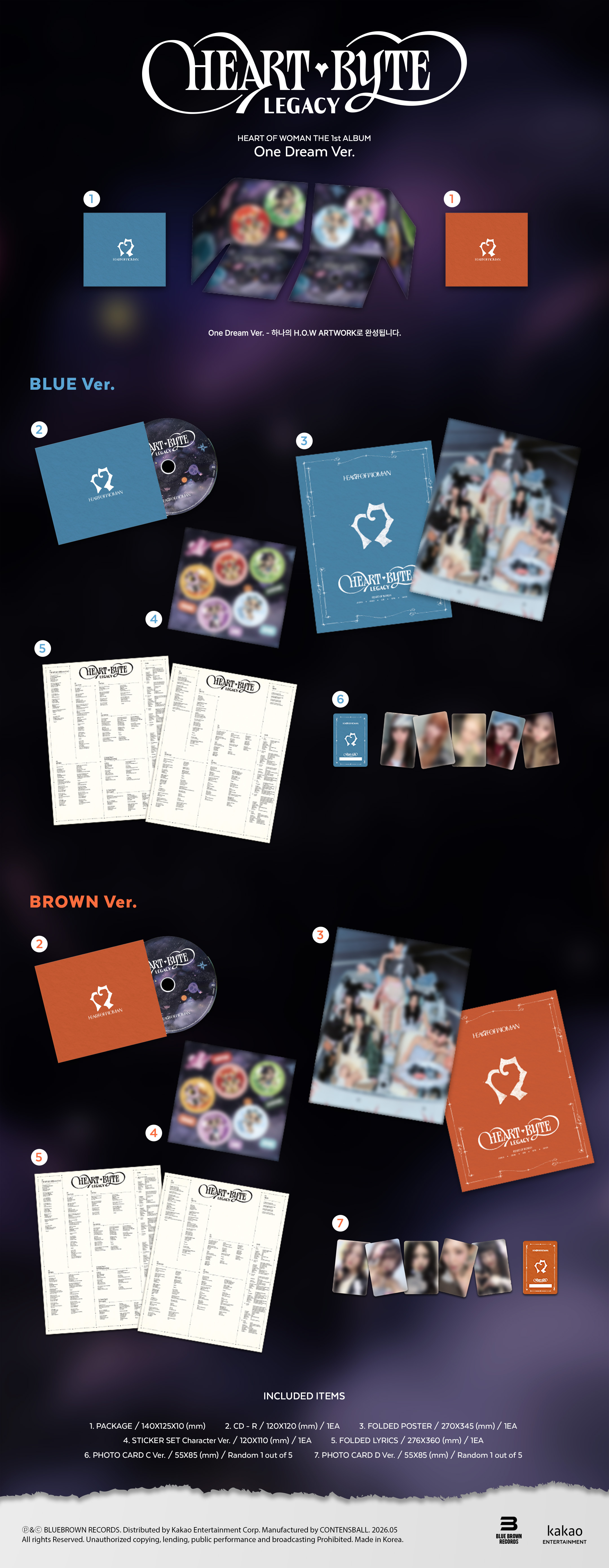 HEART OF WOMAN  THE 1st ALBUM Heart Byte  LEGACY One Dream ver Blue ver / Brown ver 2types Random Ver