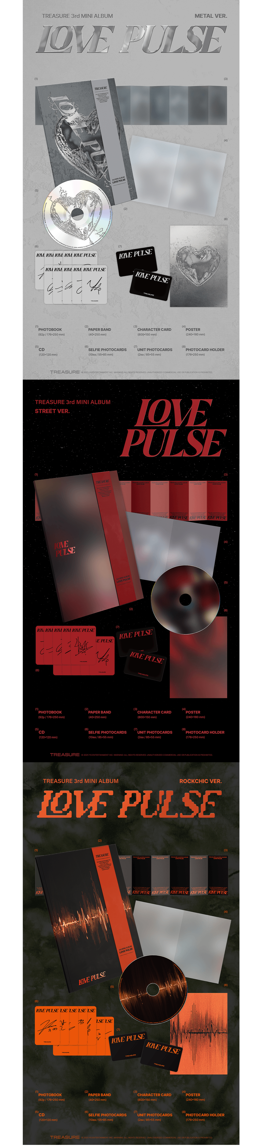 TREASURE 3rd MINI ALBUM LOVE PULSE METAL / STREET / ROCKCHIC VER 3types Random Ver