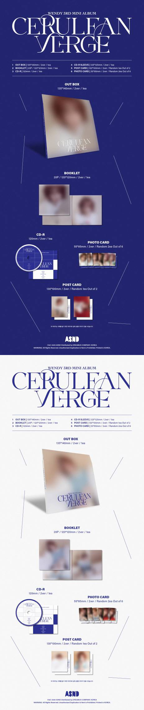 WENDY  3RD MINI ALBUM CERULEAN VERGE Digipack Ver 2types Random Ver
