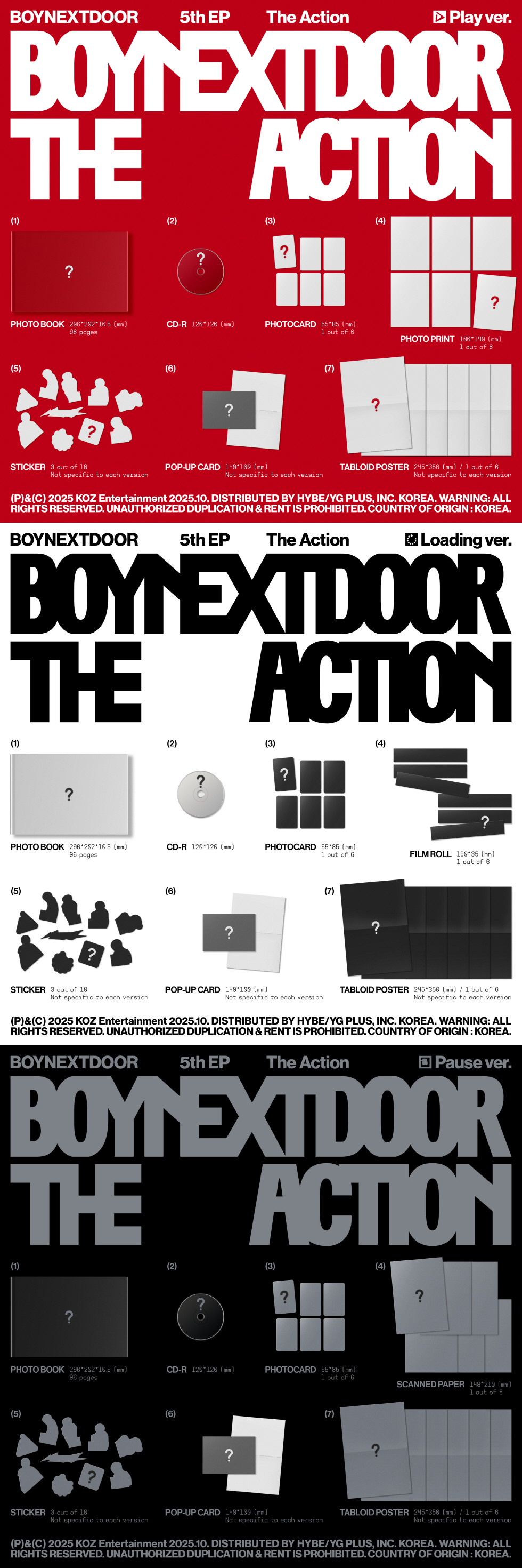 BOYNEXTDOOR  5th EP The ActionPlay ver / Loading ver / Pause ver 3types Random Ver