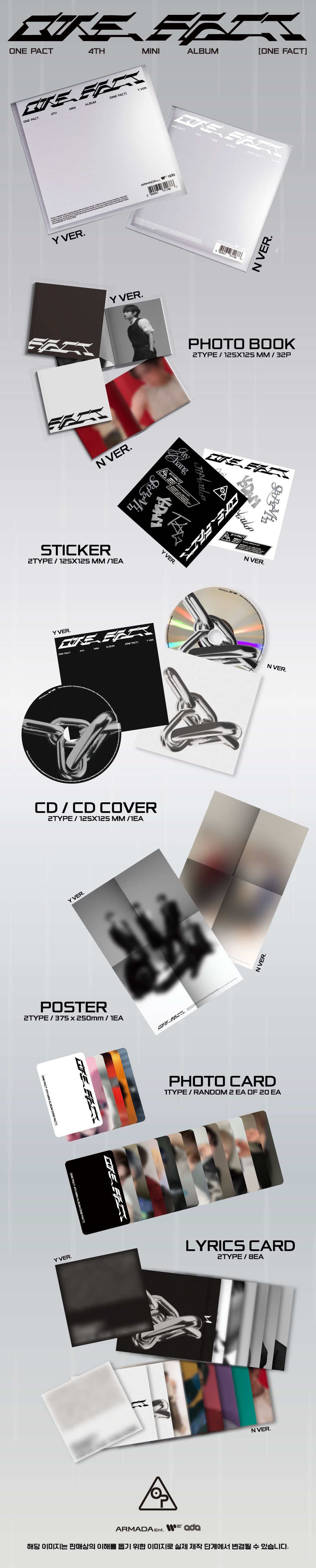 ONE PACT 4TH MINI ALBUM ONE FACT Y VER N VER 2types Random Ver
