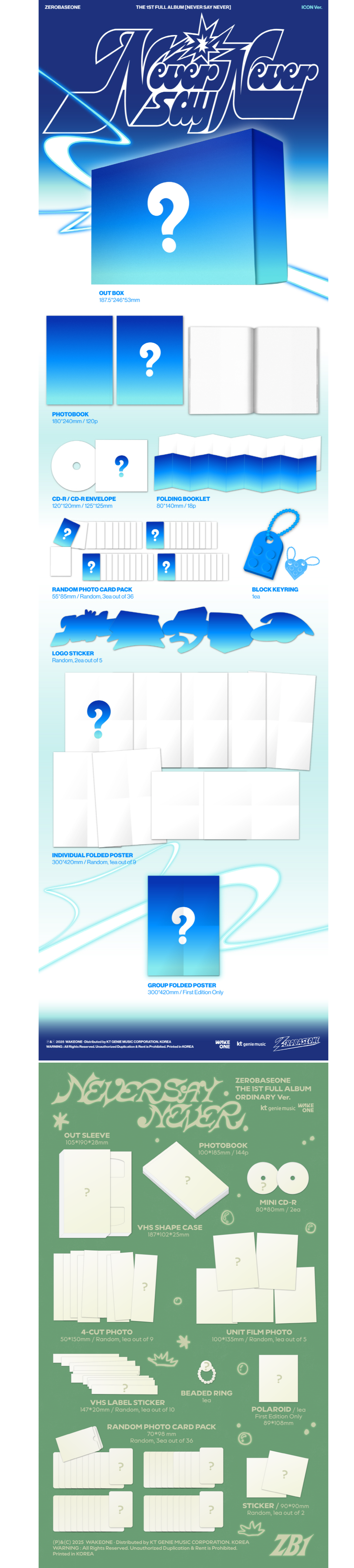 ZEROBASEONE THE 1ST FULL ALBUM NEVER SAY NEVER PHOTOBOOK Ver ICON Ver/ ORDINARY Ver 2types Random Ver