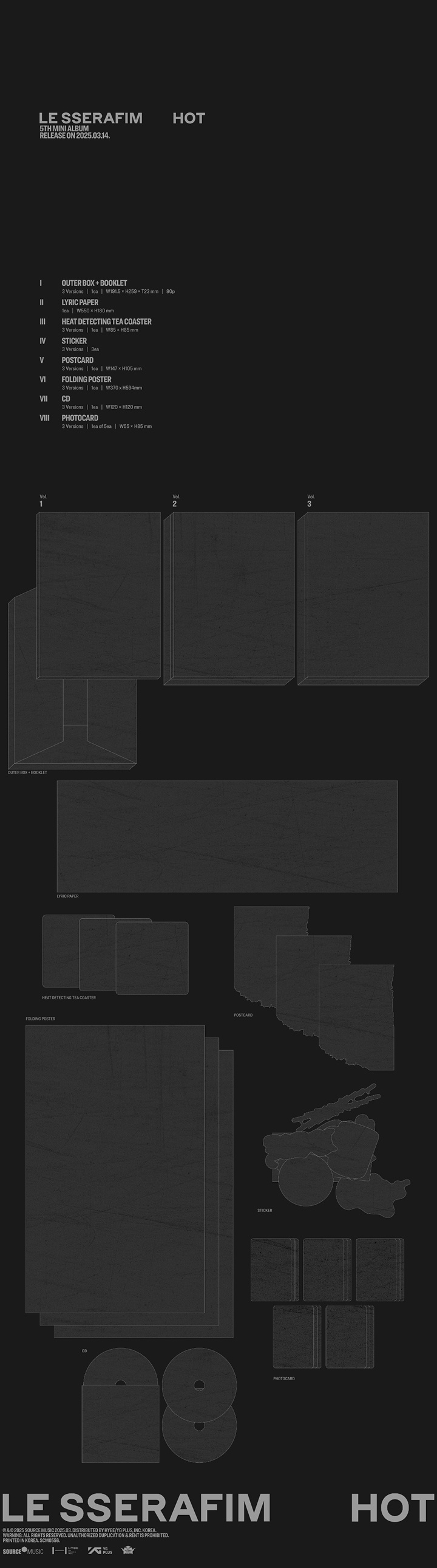 LE SSERAFIM 5th Mini Album HOT Vol1/Vol2/Vol3 3 Types Random Ver