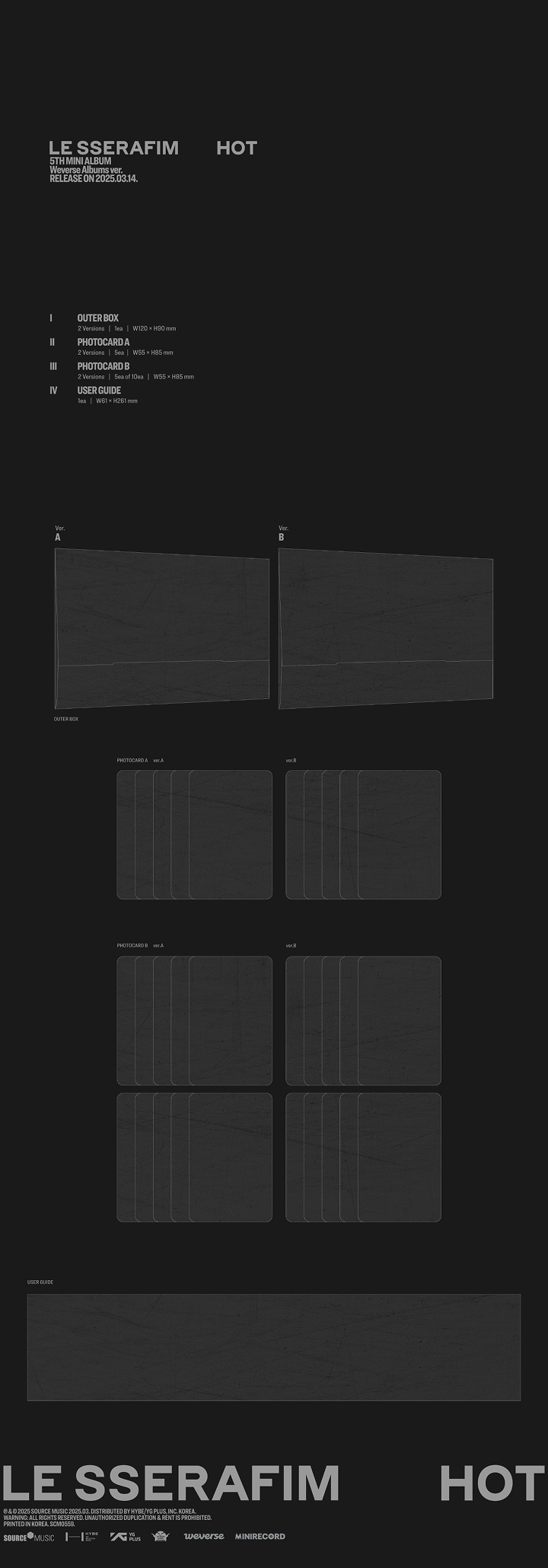 LE SSERAFIM 5th Mini Album HOT Weverse Albums ver VerA/VerB 2 Types Random Ver