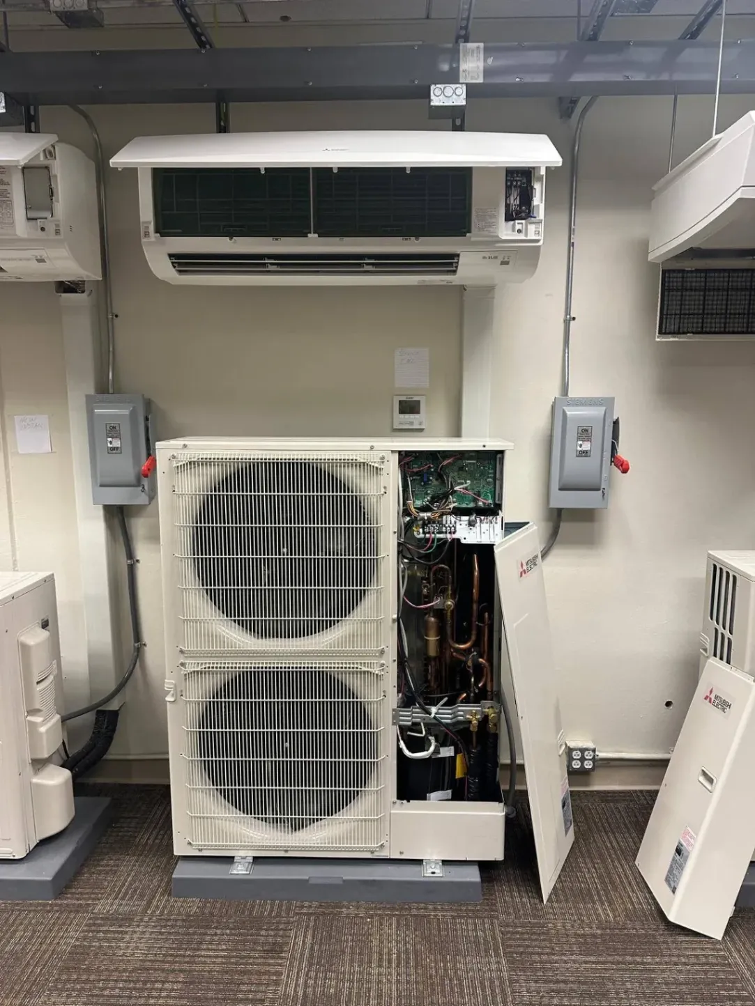 Open mini split system on display for certified AC replacement in Anaheim with long term warranty coverage.