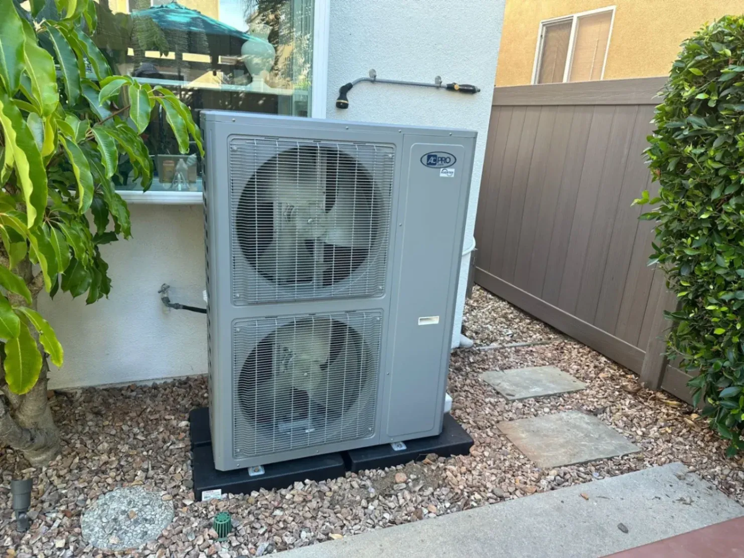 Newly installed AC unit in Brea, CA, ensuring dependable cooling with AAC Heating and Air's expert AC replacement services.