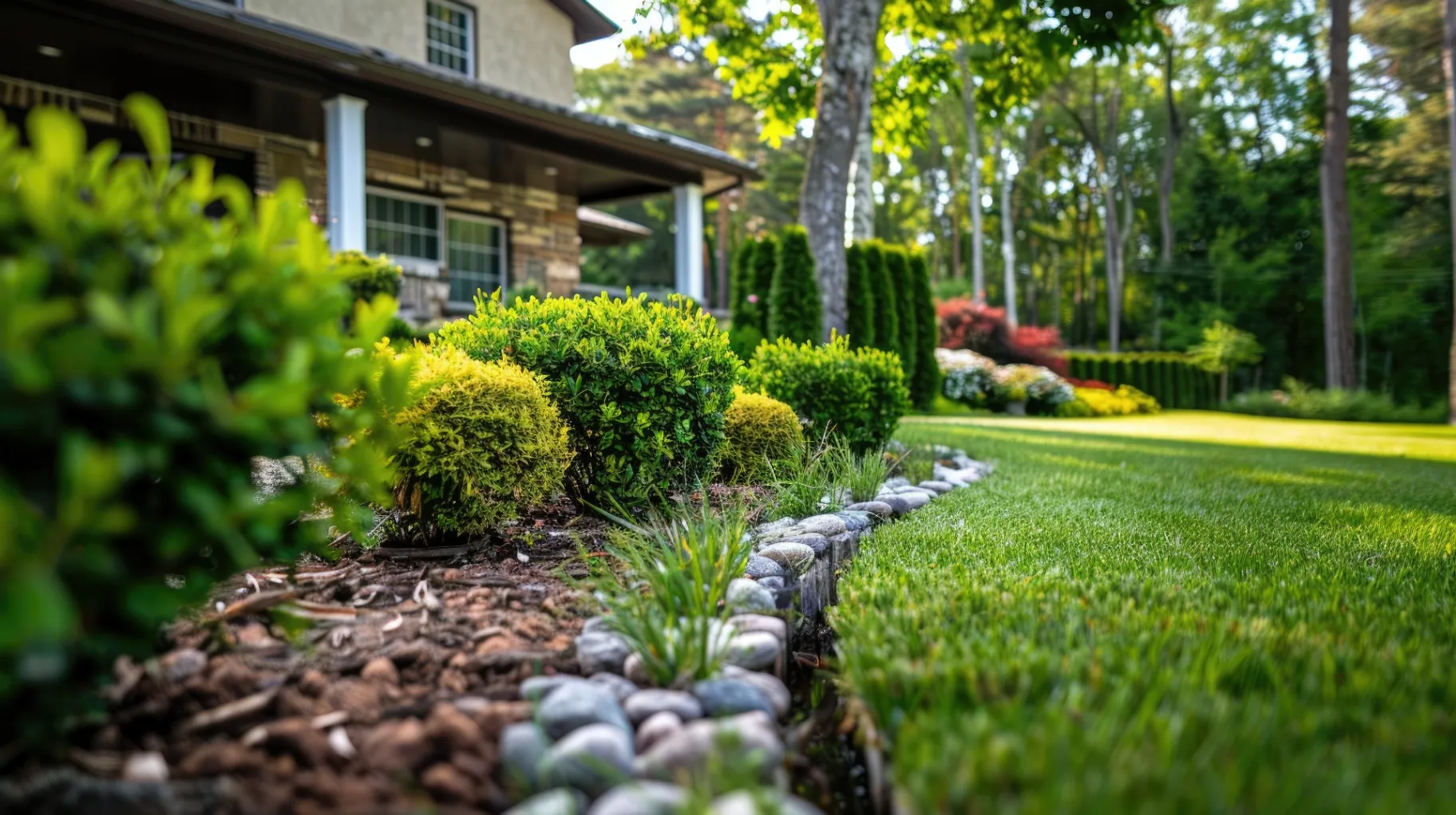 A nice home with grass and bushes