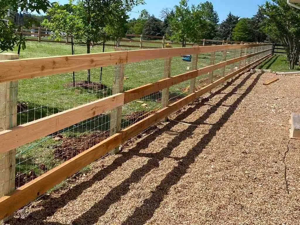 Post and Rail Fence with Wire Mesh