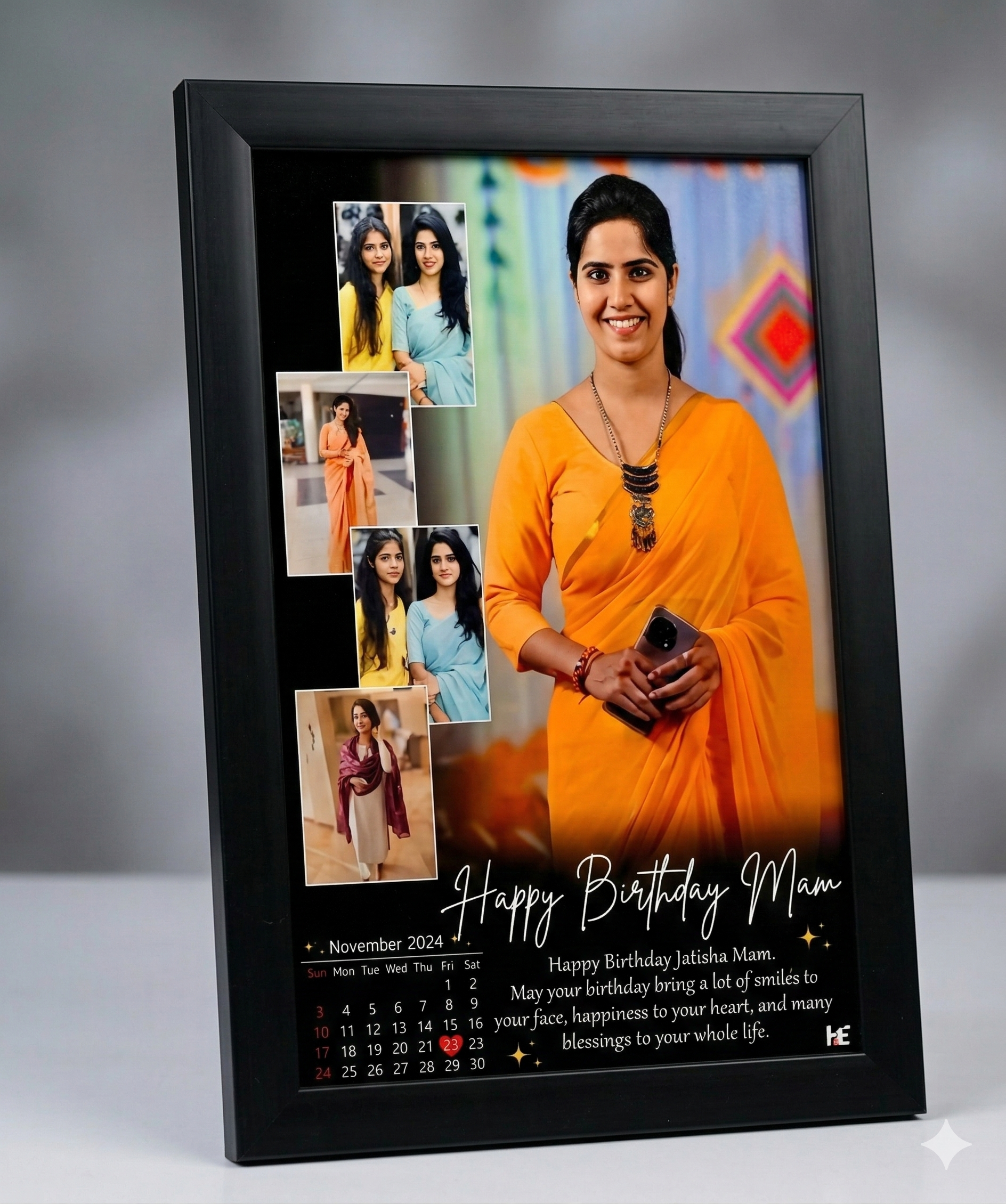 Personalized Birthday Calendar Photo Frame – Custom Collage Wall Art with Black Elegant Frame