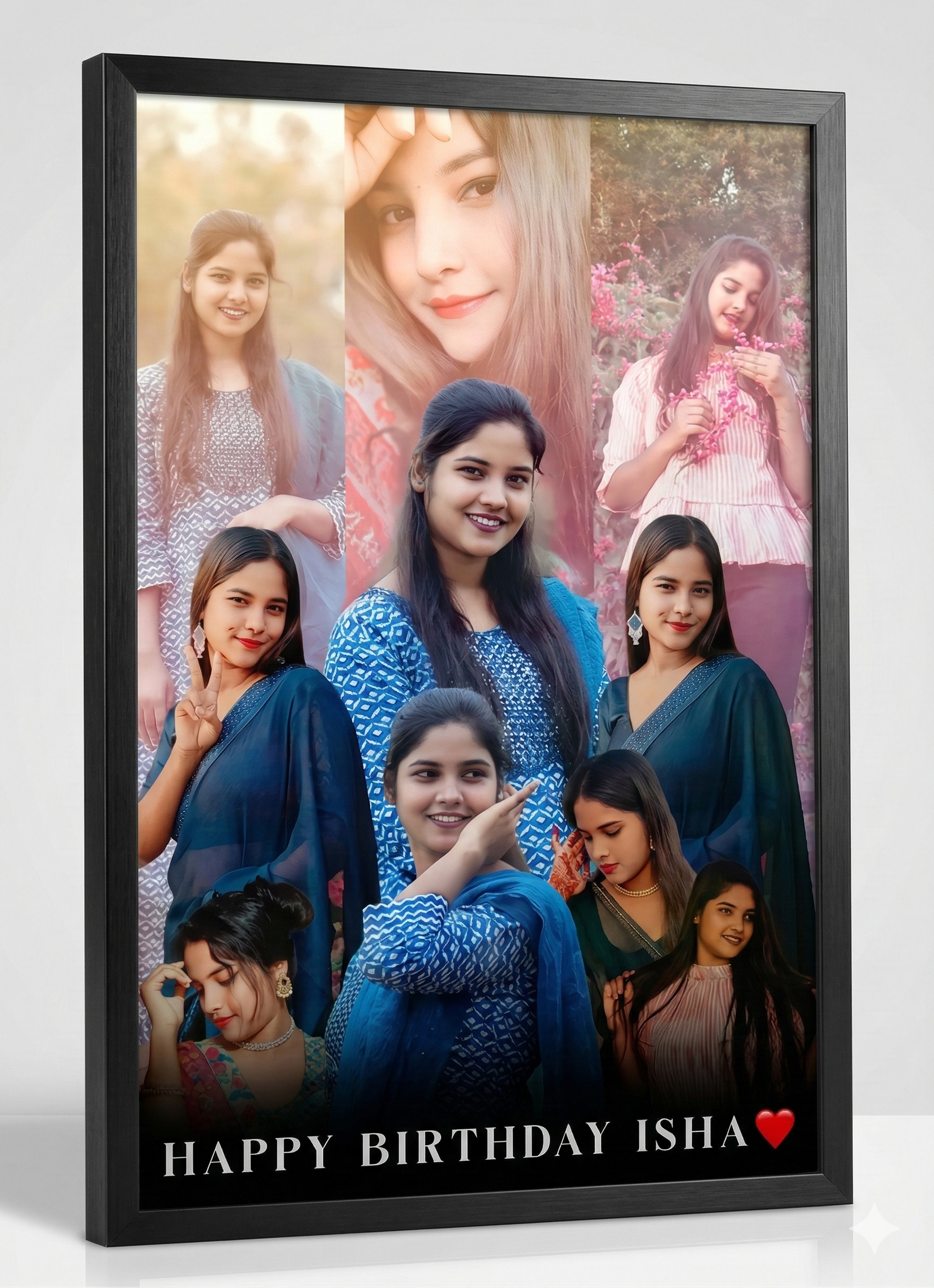 Bespoke Birthday Celebration Photo Frame – Large High-Definition Multi-Portrait Collage with Personalized Name