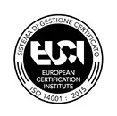 Ecco alcune didascalie per l'immagine che hai fornito:

**Didascalie brevi e descrittive:**

*   Certificazione ISO 14001:2015 dell'European Certification Institute (EUCI).
*   Logo EUCI che indica la certificazione del sistema di gestione ambientale secondo ISO 14001:2015.

**Didascalie più informative:**

*   Questo logo indica che un'organizzazione ha ottenuto la certificazione ISO 14001:2015 dall'European Certification Institute (EUCI), dimostrando il suo impegno per la gestione ambientale.
*   Logo di certificazione EUCI, a conferma della conformità ai requisiti della norma ISO 14001:2015 per i sistemi di gestione ambientale.

Spero che queste opzioni ti siano utili!
