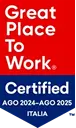 Ecco alcune didascalie possibili per l'immagine, tenendo conto del suo contenuto:

**Opzioni brevi e dirette:**

*   Certificati come "Great Place To Work" in Italia!
*   Orgogliosi di essere un "Great Place To Work" certificato.
*   Abbiamo ottenuto la certificazione Great Place to Work per l'Italia!

**Opzioni più descrittive:**

*   Siamo lieti di annunciare la nostra certificazione come "Great Place To Work" in Italia per il periodo AGO 2024 - AGO 2025! Il nostro impegno per un ambiente di lavoro positivo è stato riconosciuto.
*   Great Place to Work ha riconosciuto il nostro impegno per la cultura aziendale e la soddisfazione dei dipendenti. Certificati in Italia per AGO 2024 - AGO 2025.
*   La felicità e il benessere dei nostri dipendenti sono fondamentali. Siamo un Great Place to Work certificato in Italia!

**Opzioni che invitano all'interazione:**

*   Curioso di sapere cosa rende il nostro posto di lavoro così speciale? Siamo un Great Place to Work certificato in Italia!
*   Unisciti a un "Great Place To Work" certificato! Scopri le nostre offerte di lavoro.

Spero che queste opzioni ti siano utili!