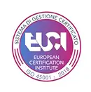 Ecco alcune didascalie possibili per l'immagine, con approcci diversi:

**Didascalie concise:**

*   Certificazione EUCI ISO 45001:2018.
*   Logo EUCI – Sistema di Gestione Certificato.
*   Certificazione di qualità e sicurezza EUCI.

**Didascalie informative:**

*   Marchio di certificazione EUCI secondo lo standard ISO 45001:2018 per i sistemi di gestione della salute e sicurezza sul lavoro.
*   Questa azienda è certificata EUCI per la sua gestione della salute e sicurezza secondo lo standard ISO 45001:2018.
*   Il logo EUCI rappresenta un Sistema di Gestione Certificato in conformità con la norma ISO 45001:2018.

**Didascalia orientata al marketing (se appropriato):**

*   La nostra certificazione EUCI ISO 45001:2018 garantisce i più alti standard di salute e sicurezza sul lavoro.
*   Affidati a un'azienda certificata EUCI per la tua sicurezza e qualità.

La scelta della didascalia migliore dipenderà dal contesto in cui verrà utilizzata l'immagine.