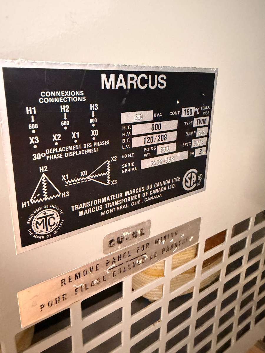 Marcus (Marcus Transformer of Canada Ltd.) TWM 30 KVA – Série 5406-388