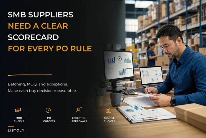 An SMB supplier scorecard and PO-rule playbook: batching, MOQ handling and multi-source decisions