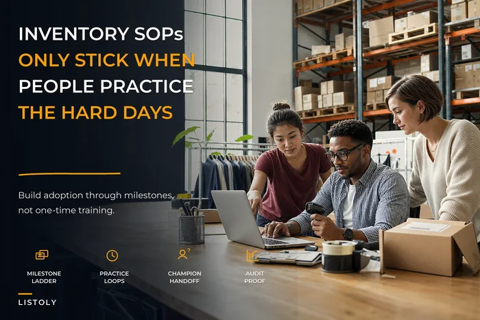 Inventory SOP rollouts that stick: a lightweight change-management playbook for tiny teams